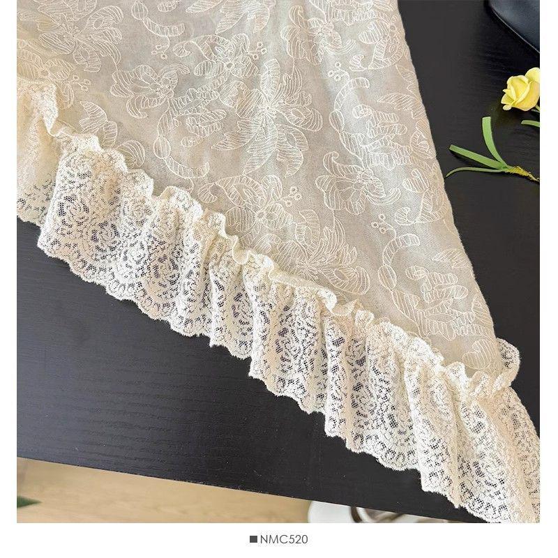 Spring 2025 Women's Irregular Lace Midi Skirt with Bow and Ruffle Fishtail Design
