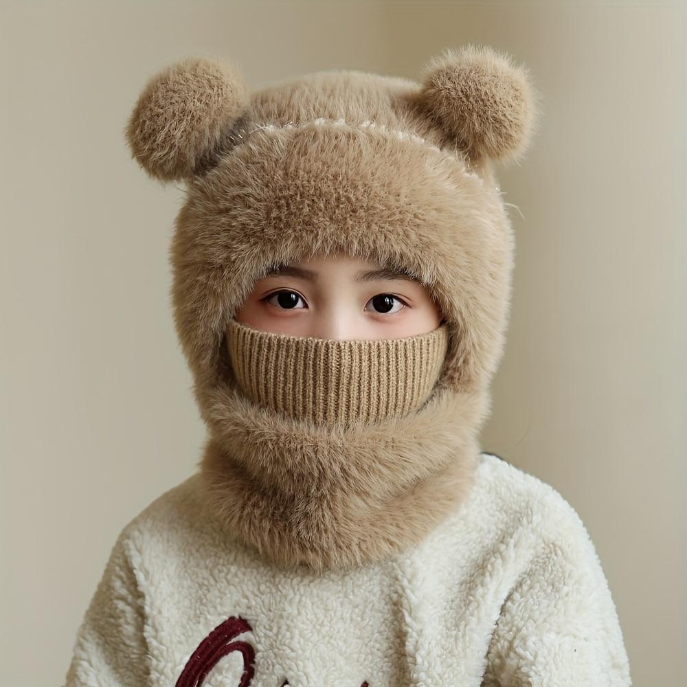 

Шапка и шарф для зимы, подходящие как для мальчиков, так и для девочек, с теплым и толстым дизайном, который сочетает в себе шапку и защиту шеи.