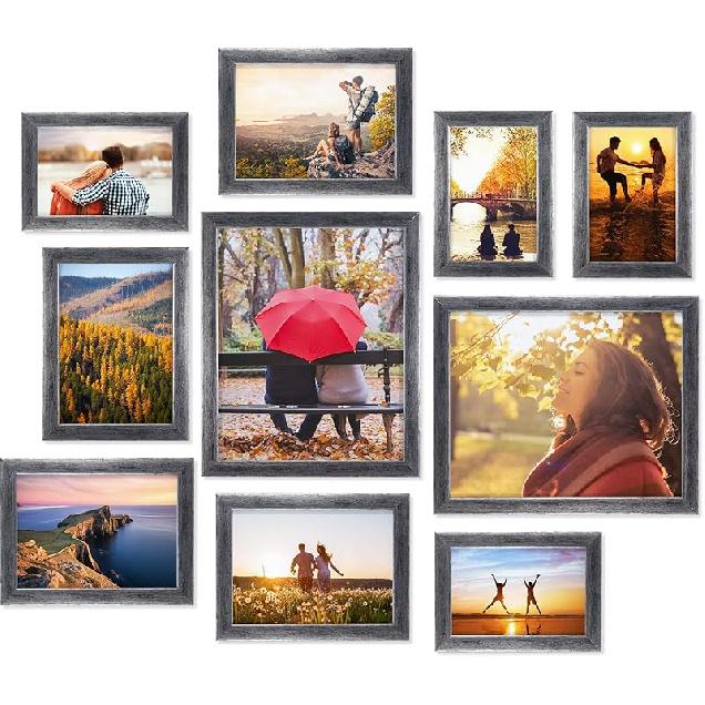 Giftgarden 10-Pack Black Picture Frames for Multiple Sizes Photos, Two 8x10, Four 5x7, Four 4x6, Multi Assorted Photo Frame for Collage Wall or
