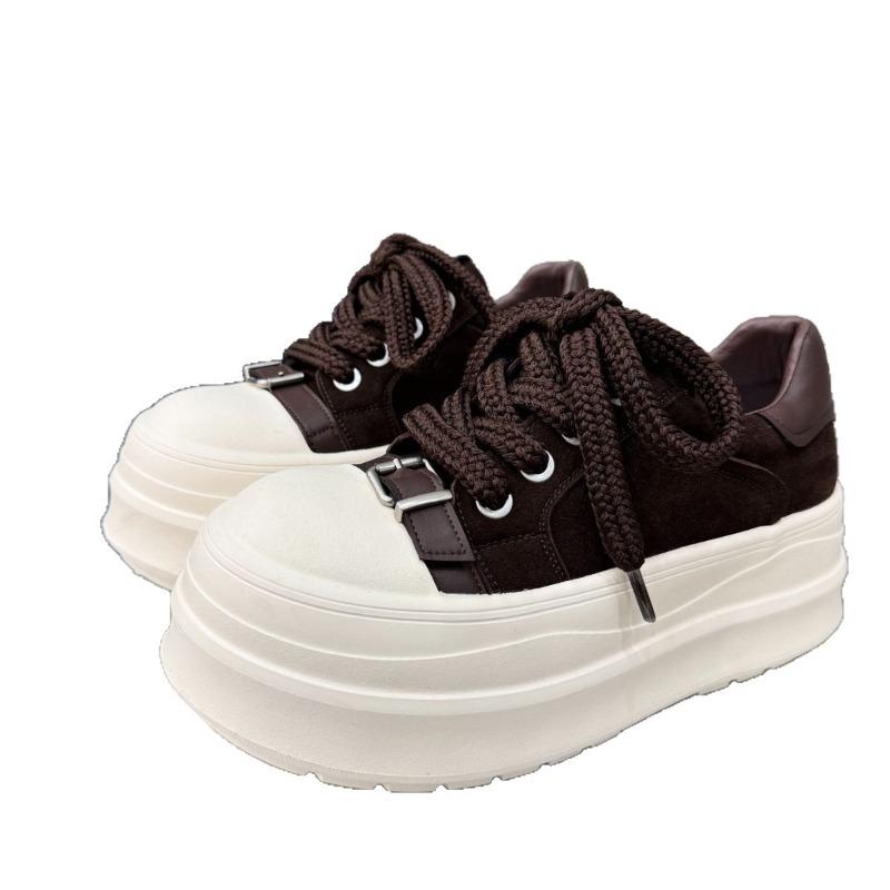 Cowhide Version Muffin Thick Sole Height Increase Small Women's Shoes New Autumn Sports Shoes Women's Board Shoes White Shoes
