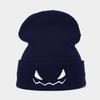 Halloween Pumpkin Demon Embroidered Orange Knit Beanie Unisex Fun Novelty Hat