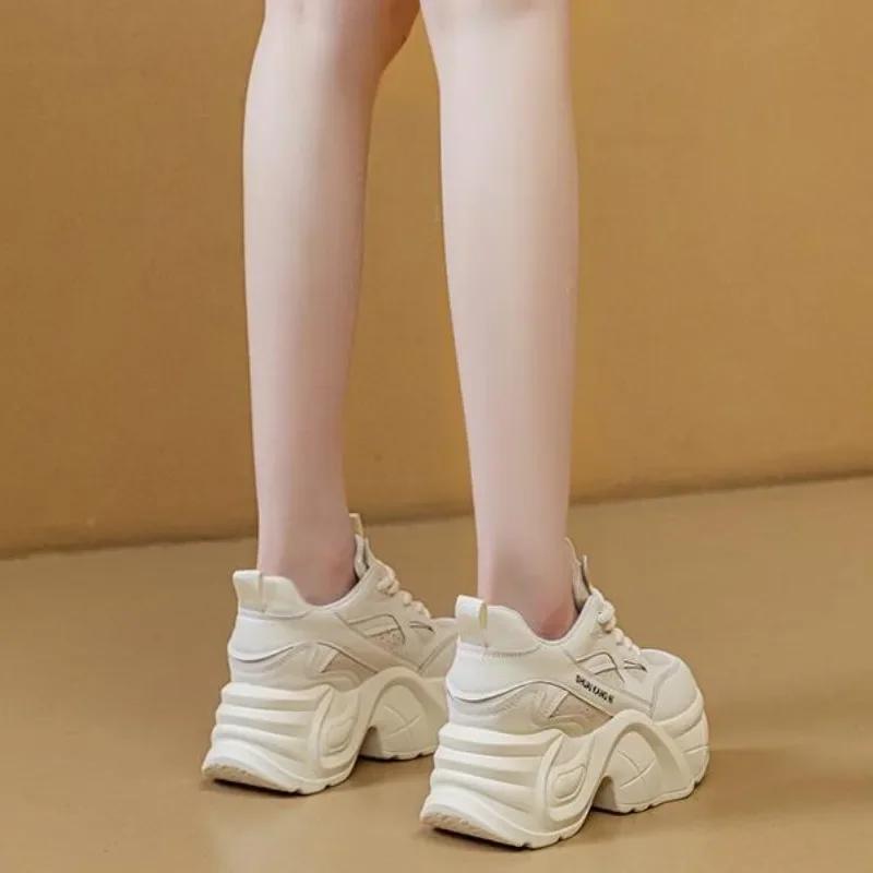 Fashion 8.5CM Genuine Leather Boots Spring Vulcanize Women Moccasins Spring Autumn Platform Wedge Loafer Fashion Chunky Sneaker Shoes