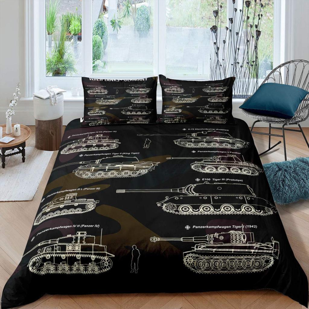 Cartoon Tank Duvet Cover War Theme Bedding Set For Kids Boys Man Soldier Camouflage Army Acting Polyester Comforter Cover King