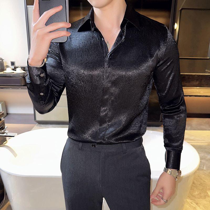 Basic Solid Color Vintage Shirts Men's Clothing Long Sleeve Spring Autumn Business Casual Polo-Neck Single-breasted Aura Shirts