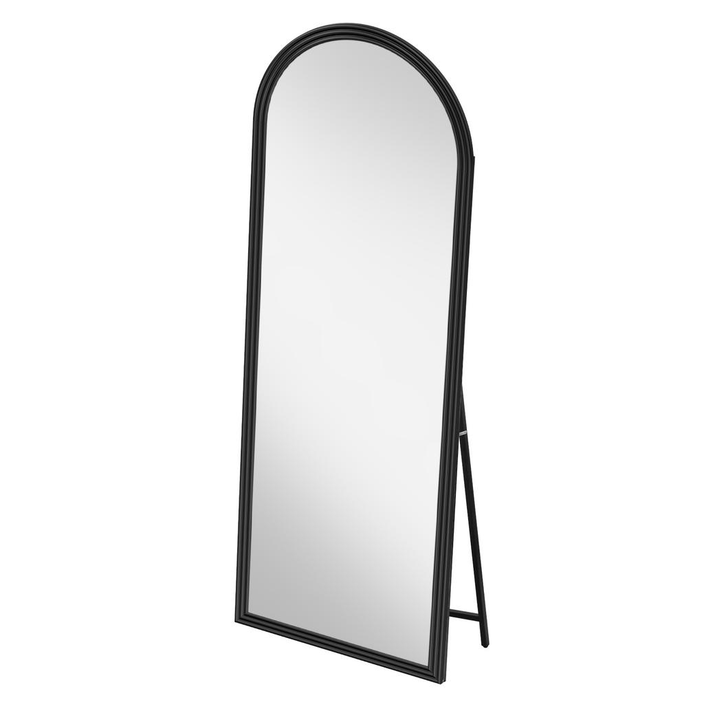 Espelho de Corpo Inteiro Arqueado com Moldura de Madeira Preta, 160 x 50 cm, Suporte Metálico Ajustável, Adequado para Espaços Residenciais e Comerciais