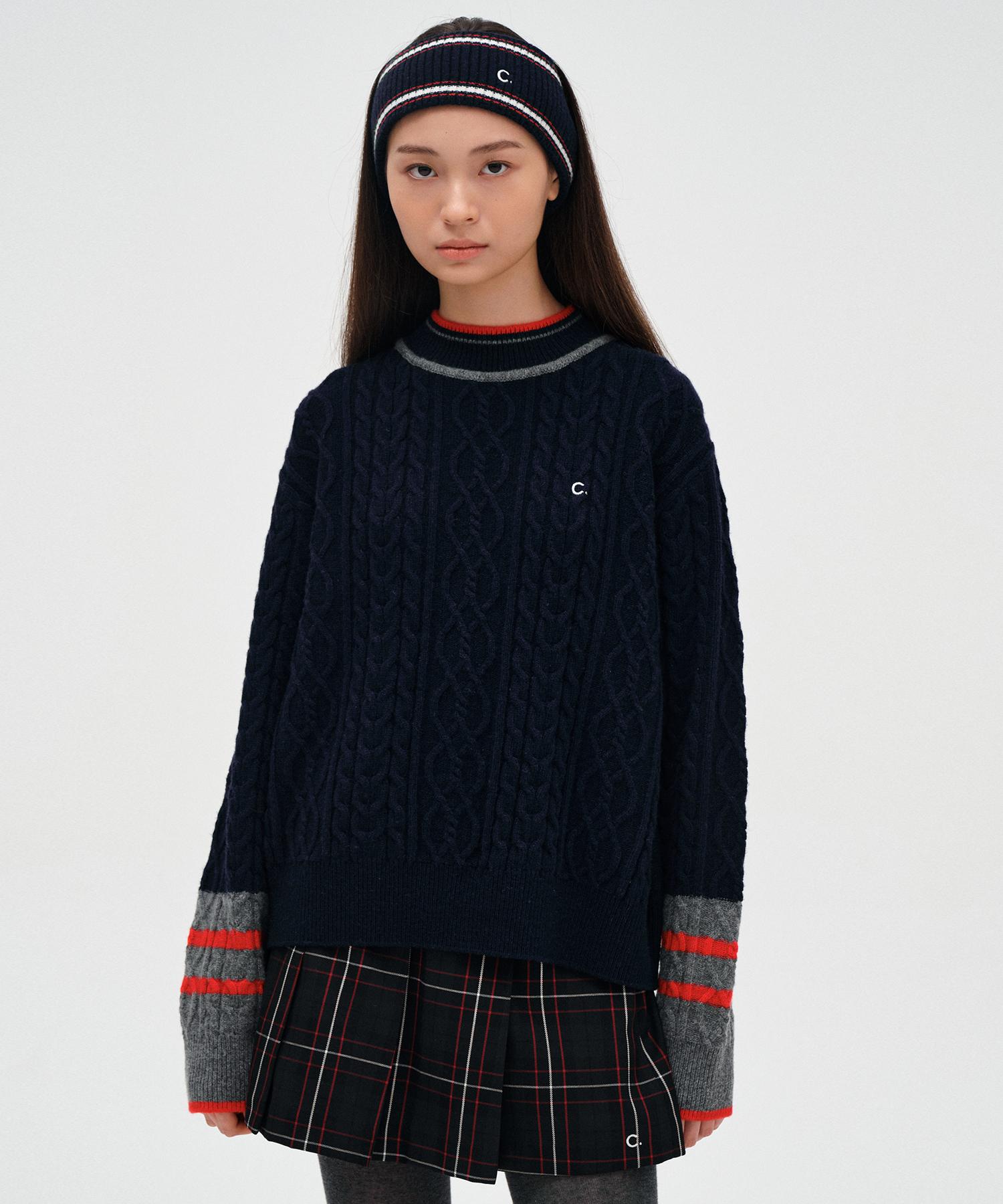 Clove [23Fw Clove] Cable Highneck Pullover (Navy) Free/Free