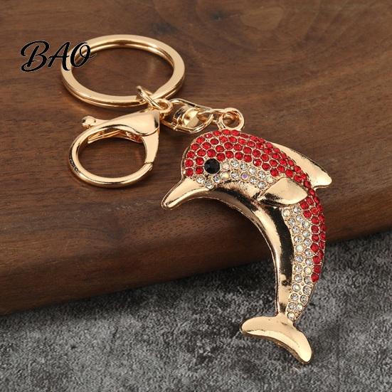 Rhinestone Pendant Keychain Pendant, Sparkling Rhinestones Dolphin Shape Keychain, Electroplated Surface Durable Charm Key Holder with Ring