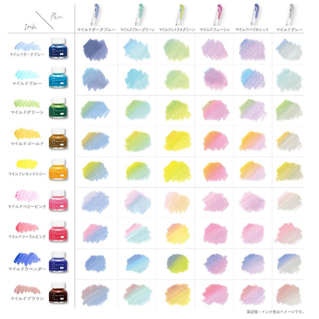 Mildliner todas as 25 cores Mildliner todos os 9 conjuntos com papel de teste Pincel, + Base, cores,