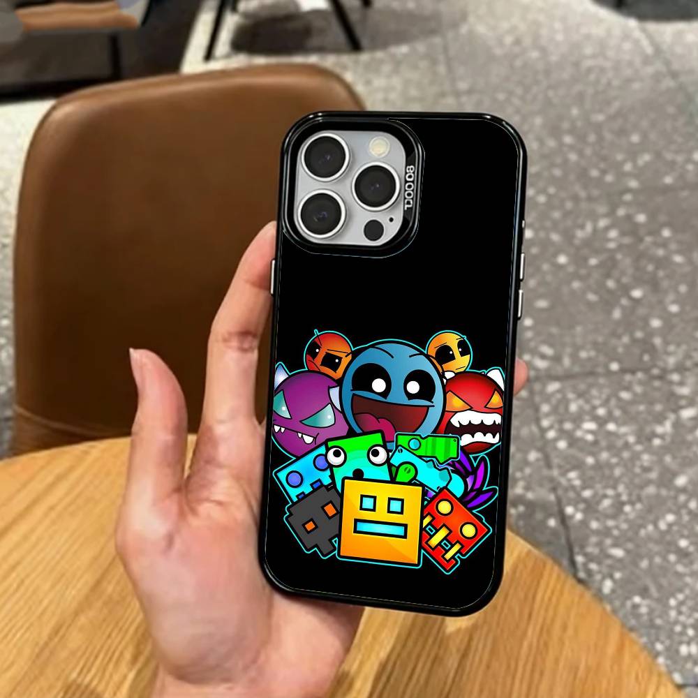 Retro G-Geometry D-Dash Game Phone Case For iPhone17,16,15,14,13,12,11 Plus,Pro Max Colored Silver Plated Inside Cover