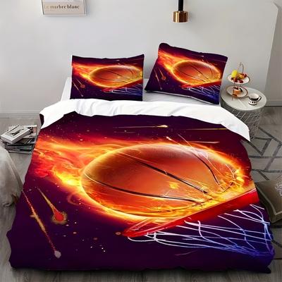 Sports Basketball Pattern 3D Printed Quilt Cover Set Visual Effects Style Polyester Duvet Cover Soft Comfortable Bedding Set