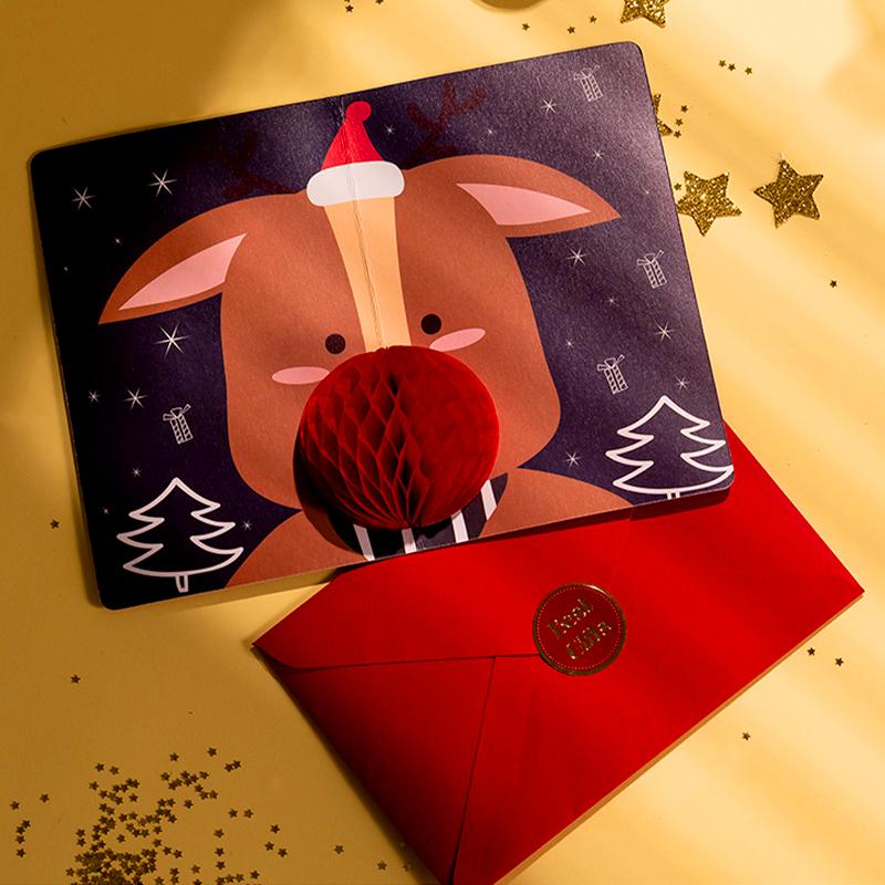 1PC Honeycomb Paper Greeting Cartoon Stereoscopic Party Invitations Lovely 3D Creative Christmas Card Blessing