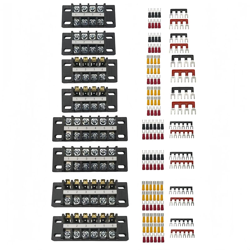 Dual Terminal Blocks – 2 Sets of 2/4/6-Position Strips with Jumpers & Connectors for Enhanced Electrical Wiring and Power Distribution