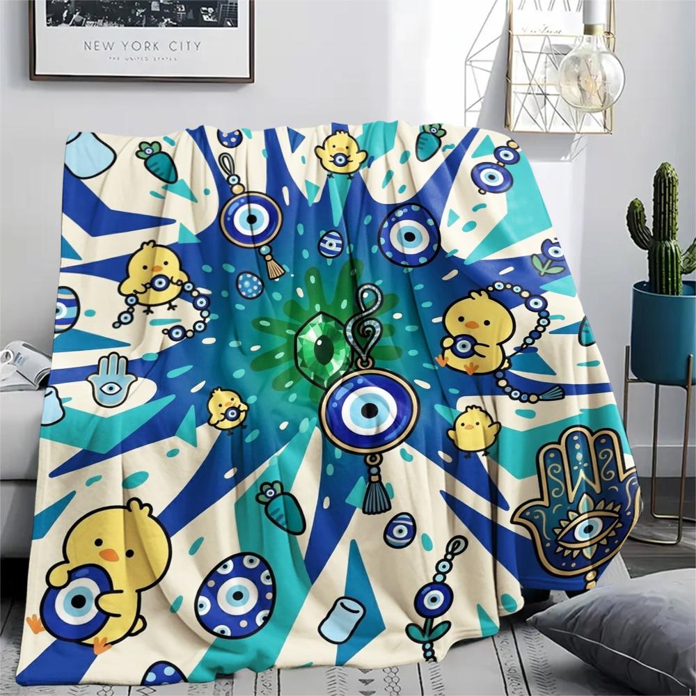 1Pc Evil Eye Print Flannel Blanket, High quality Comfortable for All Seasons, Home Decor, Warmth and Comfort, Perfect for Christmas Gifts W60