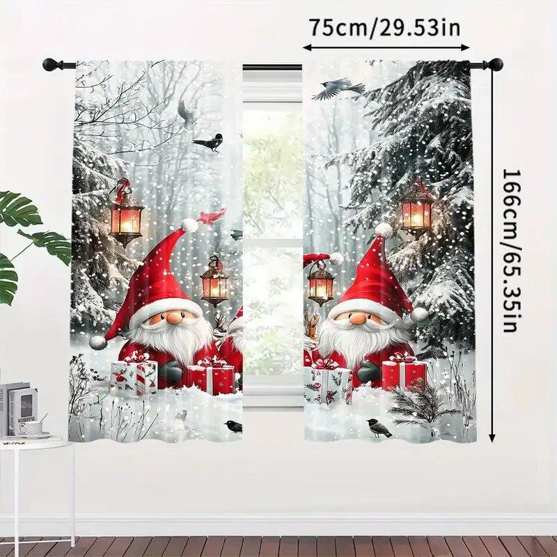 2pcs - Christmas Curtains   Holiday Christmas Dwarf Polyester Printed Curtains   Home Decoration   Room Decoration
