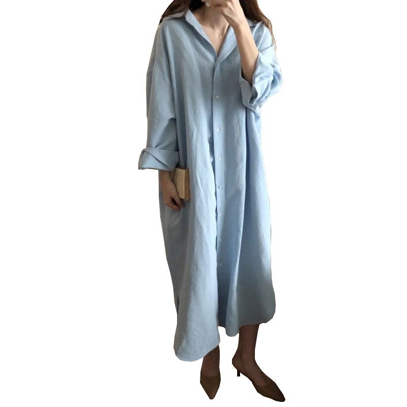 Korean Light and Elegant Lazy Style Super Long Shirt-style Long Dress Cotton and Linen Sunscreen Clothes Are Simple Over the Knee