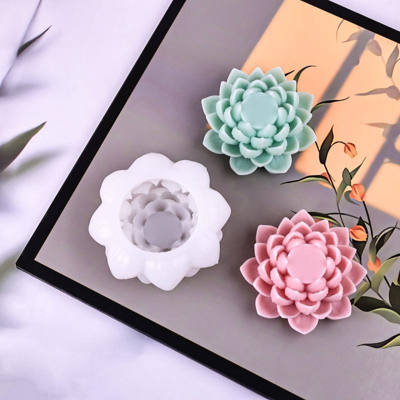 DIY Lotus Aromatherapy Candle Silicone Molds Manual Simulation Flower Gypsum Soap Resin Mold Chocolate Candy Cake Baking Tool