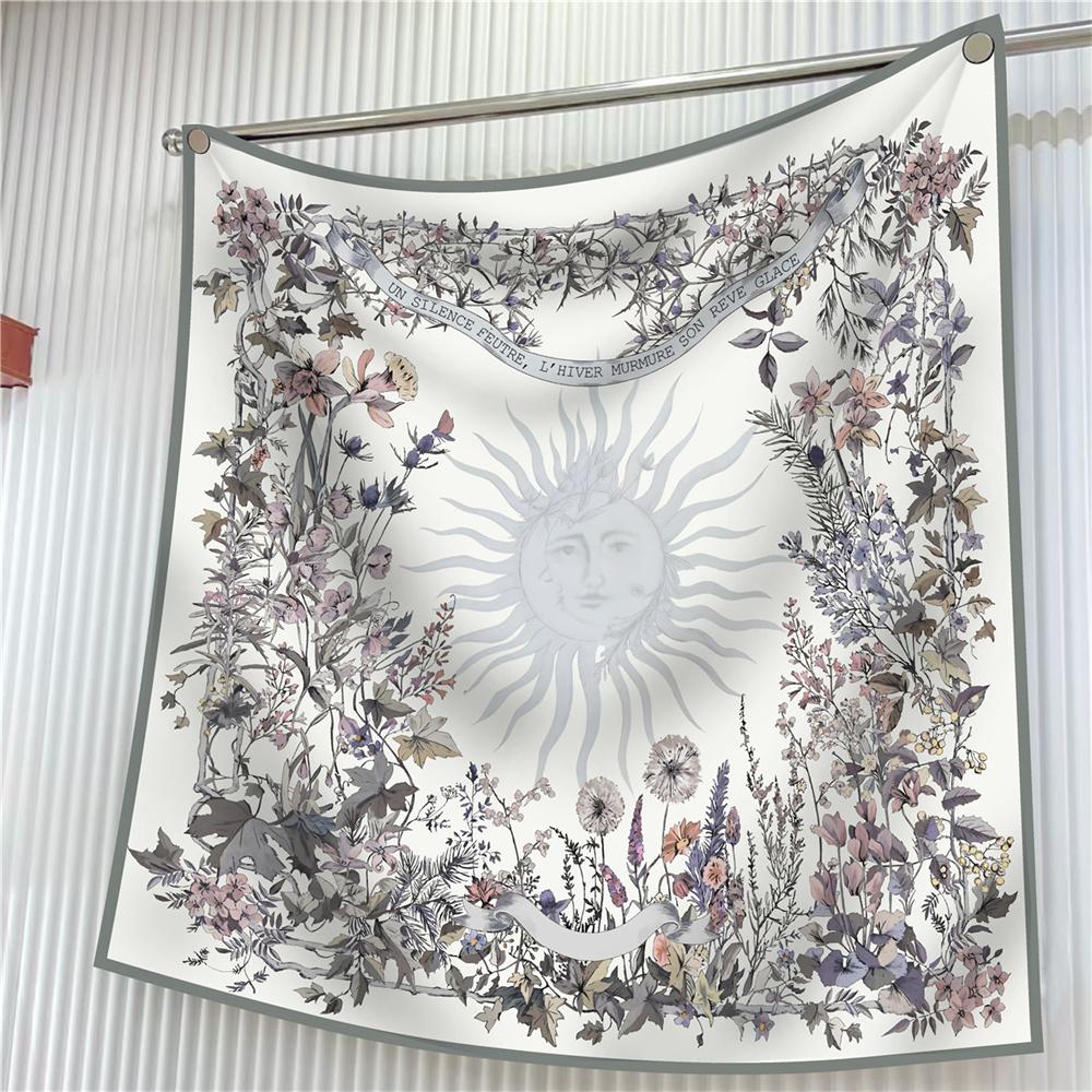 90Cm Square Scarf Women Fashion Floral Twill Silk Scarf Shawl Hijab Luxury Bandana Foulard Neckerchief Head Scarf For Lady
