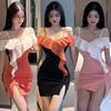 Women's Bar Bouncy Suspender Skirt One Shoulder Spice Girl Sexy Ruffle Edge Splicing Suspender Hip Wrap Dress