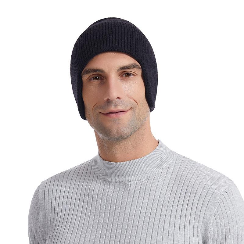 New thickened knitted wool hat men's winter warm pullover hat cold and windproof bag head cold hat ear protector children