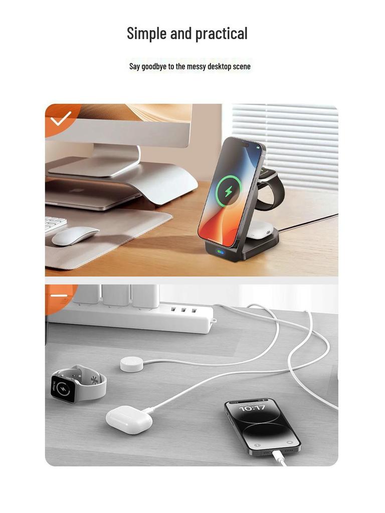 3-in-1 Foldable Magnetic Wireless Charger for Apple Devices