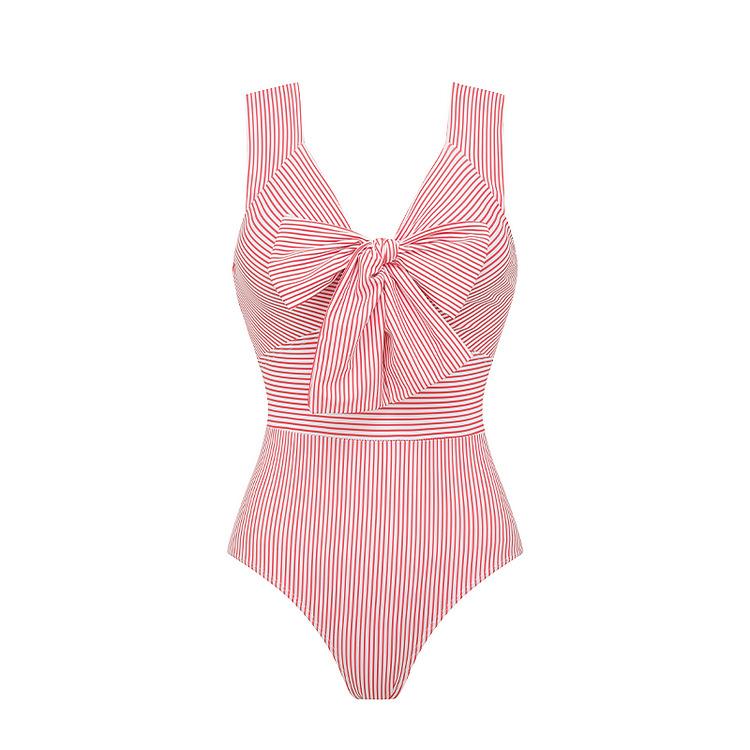 Swimsuit new sweet girl bow striped one-piece swimsuit suit women S