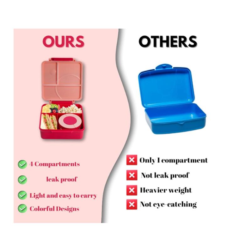 Thermo Insulated Bento Box For Kids Leak-Proof 4 Compartment Lunch Container For Hot& Cold Food, Suitable For School& Travel