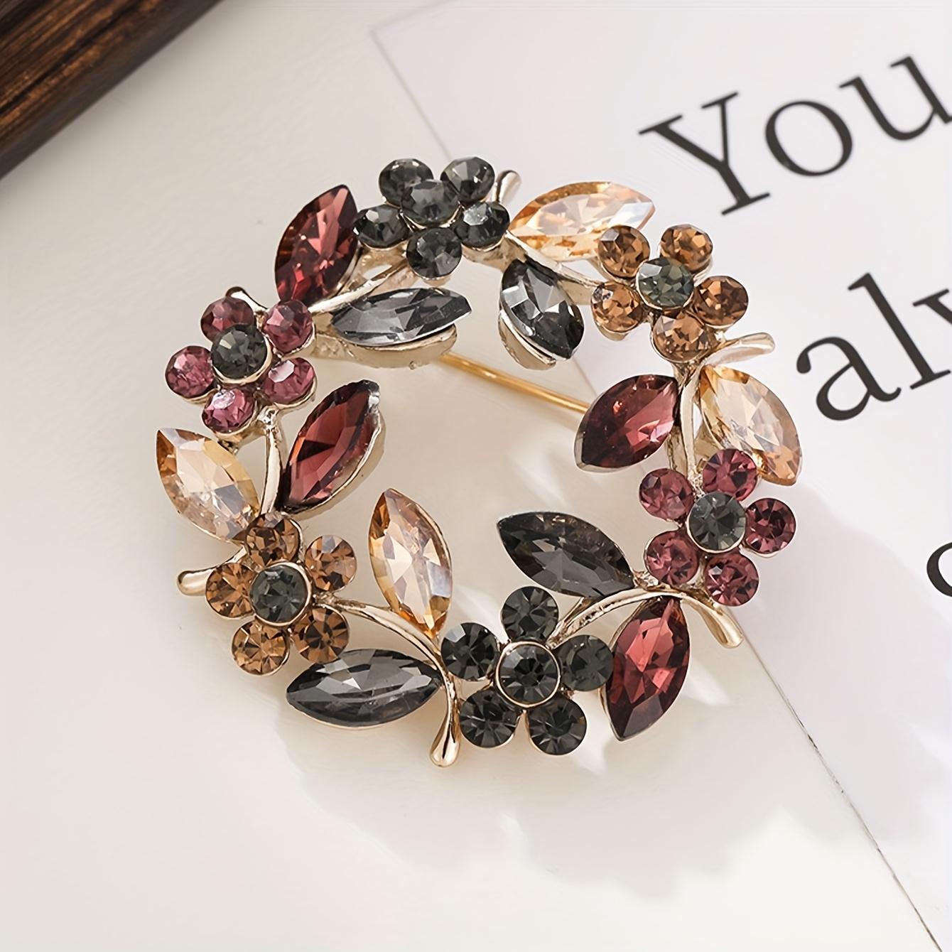Vintage Round Wreath Glass Imitation Crystal Brooch A18-42
