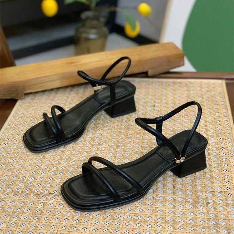 French Thick Heel Strap Sandals Women's Summer New Fashionable Versatile Gentle One-word Strap with Skirt Sandals