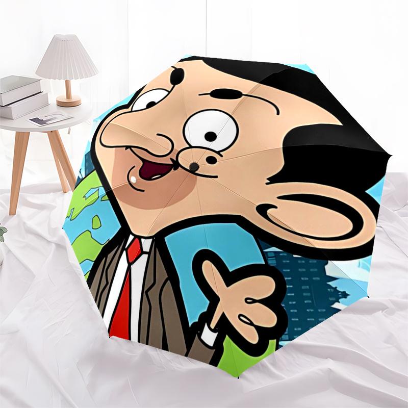 Ombrello da Viaggio a Tema Mr. Bean - 8 Stecche, Apertura e Chiusura Automatica, Design Pieghevole Portatile, Ombrello Compatto ed Elegante Adatto per Esterni