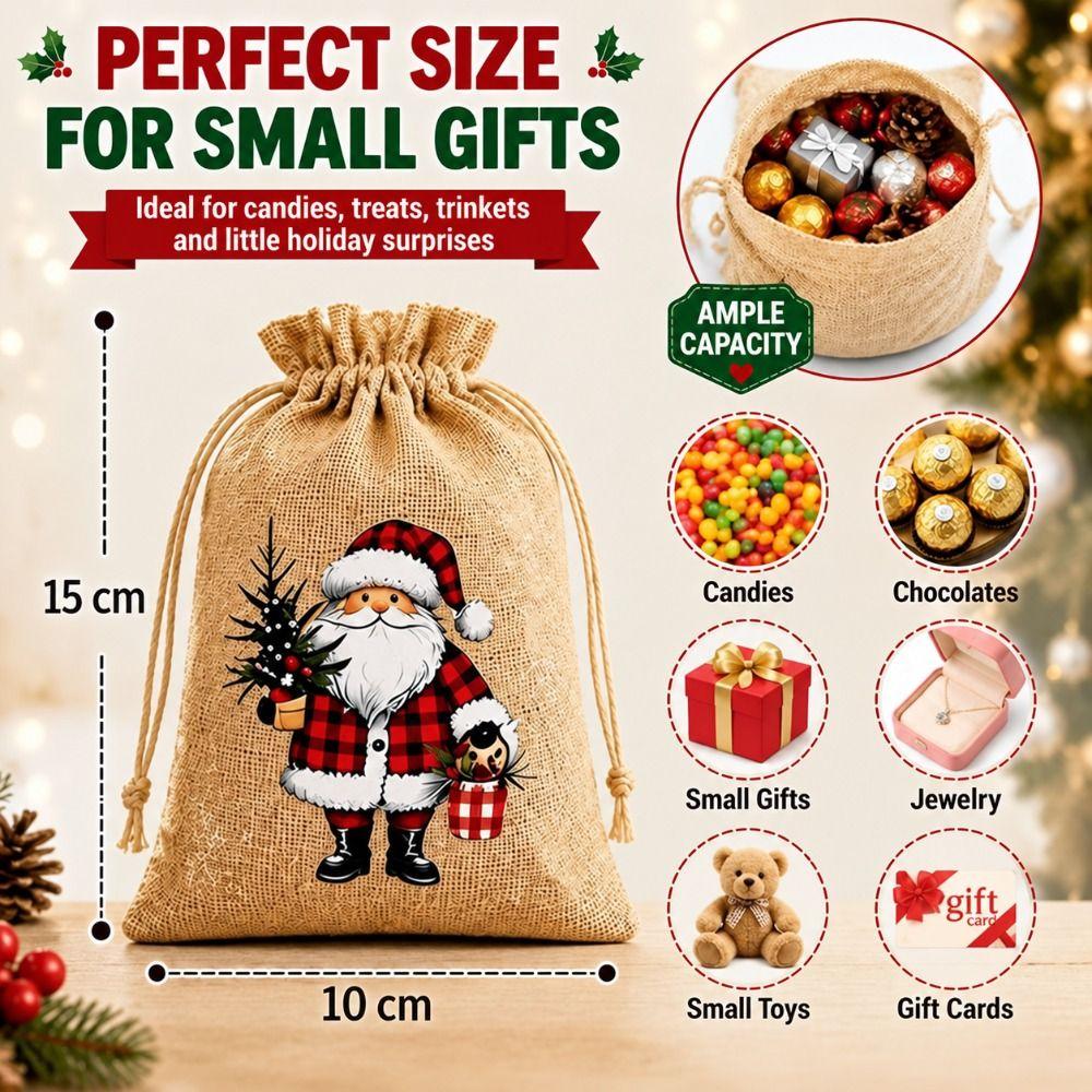 5pcs Reusable Drawstring Gift Bags Rustic Christmas Gift Bags Candy Bags Christmas Party