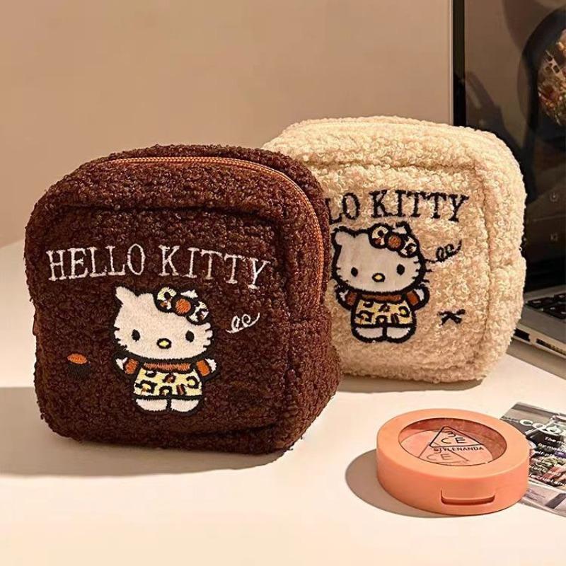 Cute embroidered KT cat plush cosmetic bag women's portable Polaroid storage bag aunt towel sundries change bag