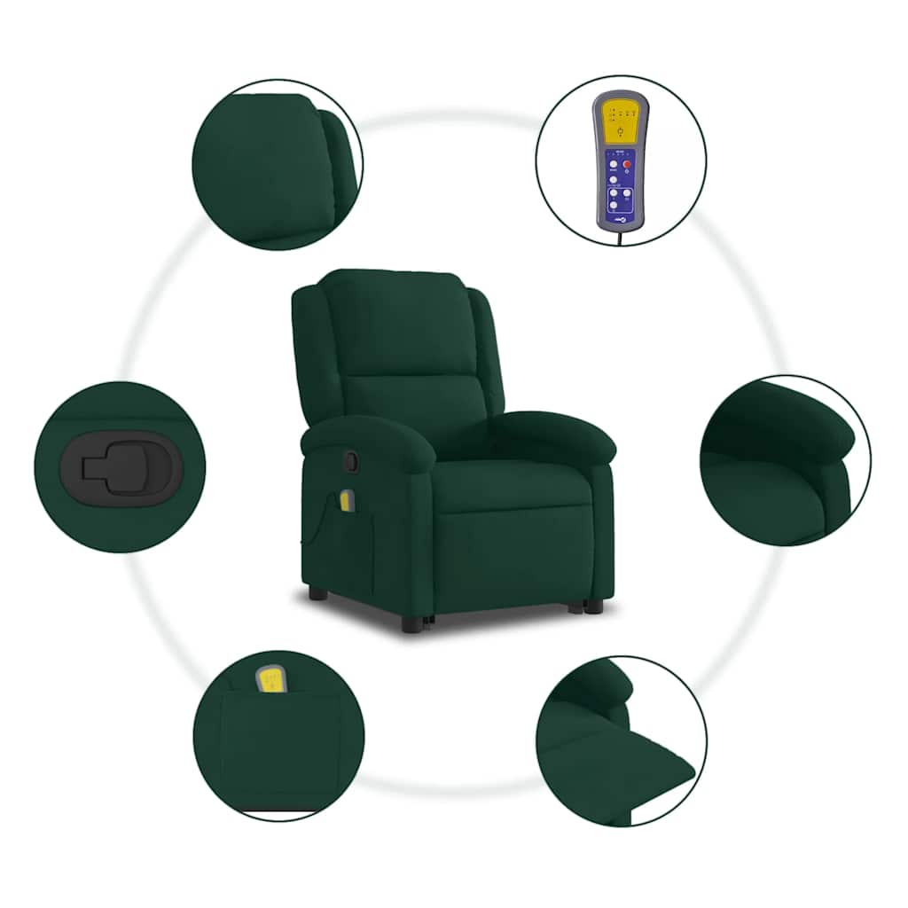 Massage Recliner with Rising Function Dark Green Velvet