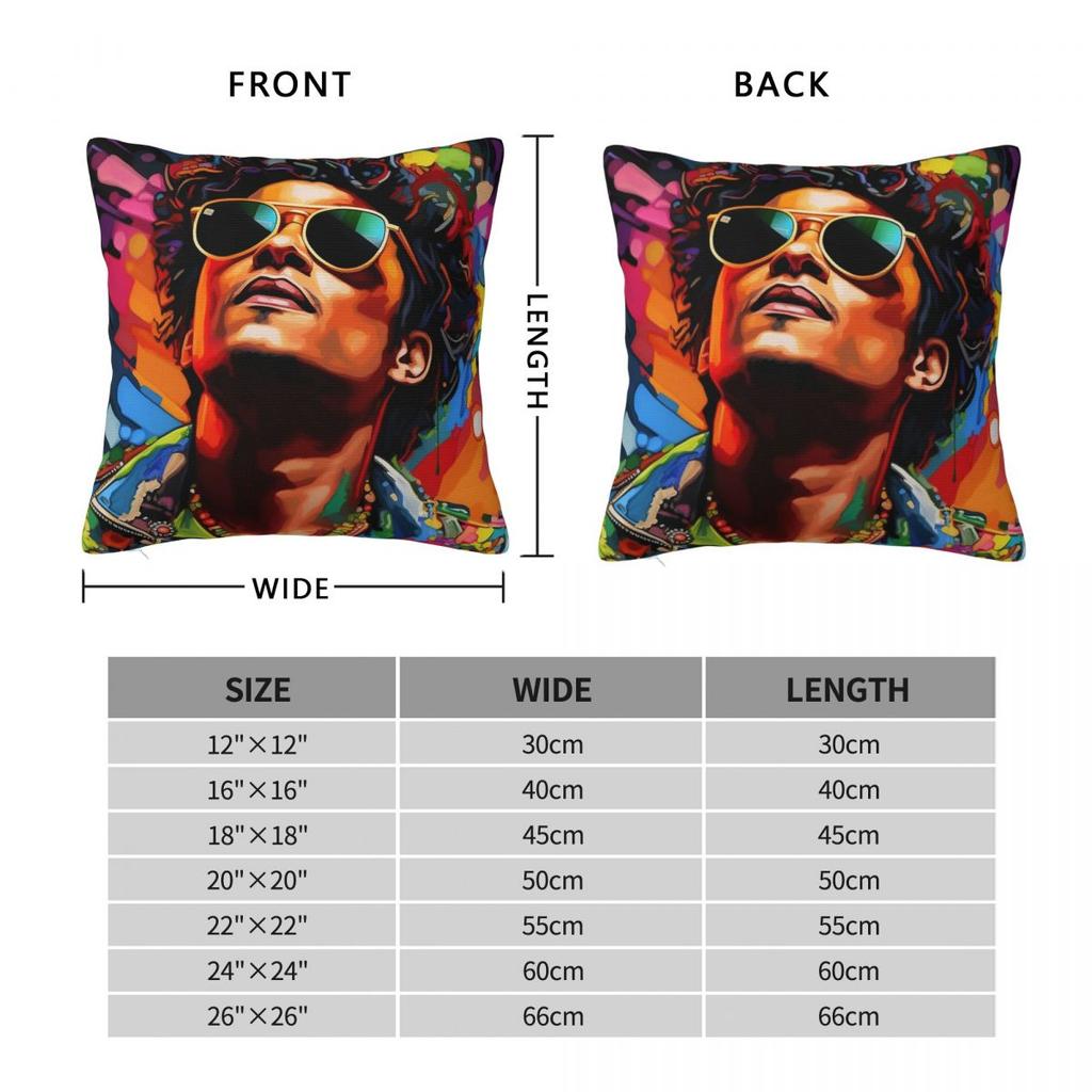 Bruno Mars Sänger Quadratische Kissenhülle Polyester Leinen Samt Kreativer Reißverschluss Dekor Kissenbezug für Sofa oder Bett Auto Kissenbezug 18"