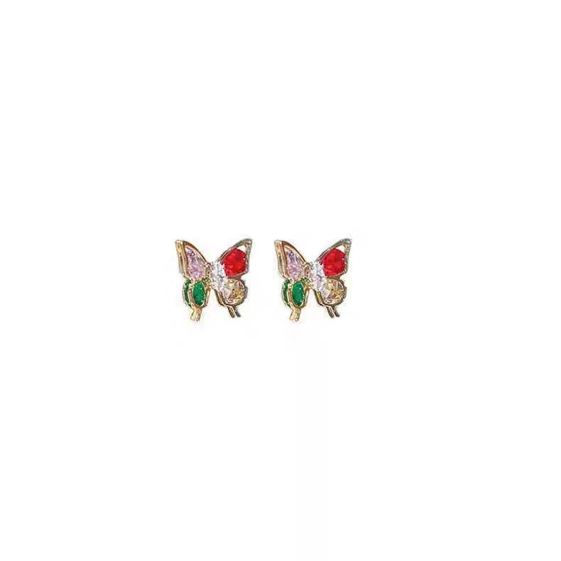 Color Zircon Butterfly Stud Earrings Women's Summer Sweet Temperament Stud Earrings Niche Design Sense Versatile Cute Explosive Earrings