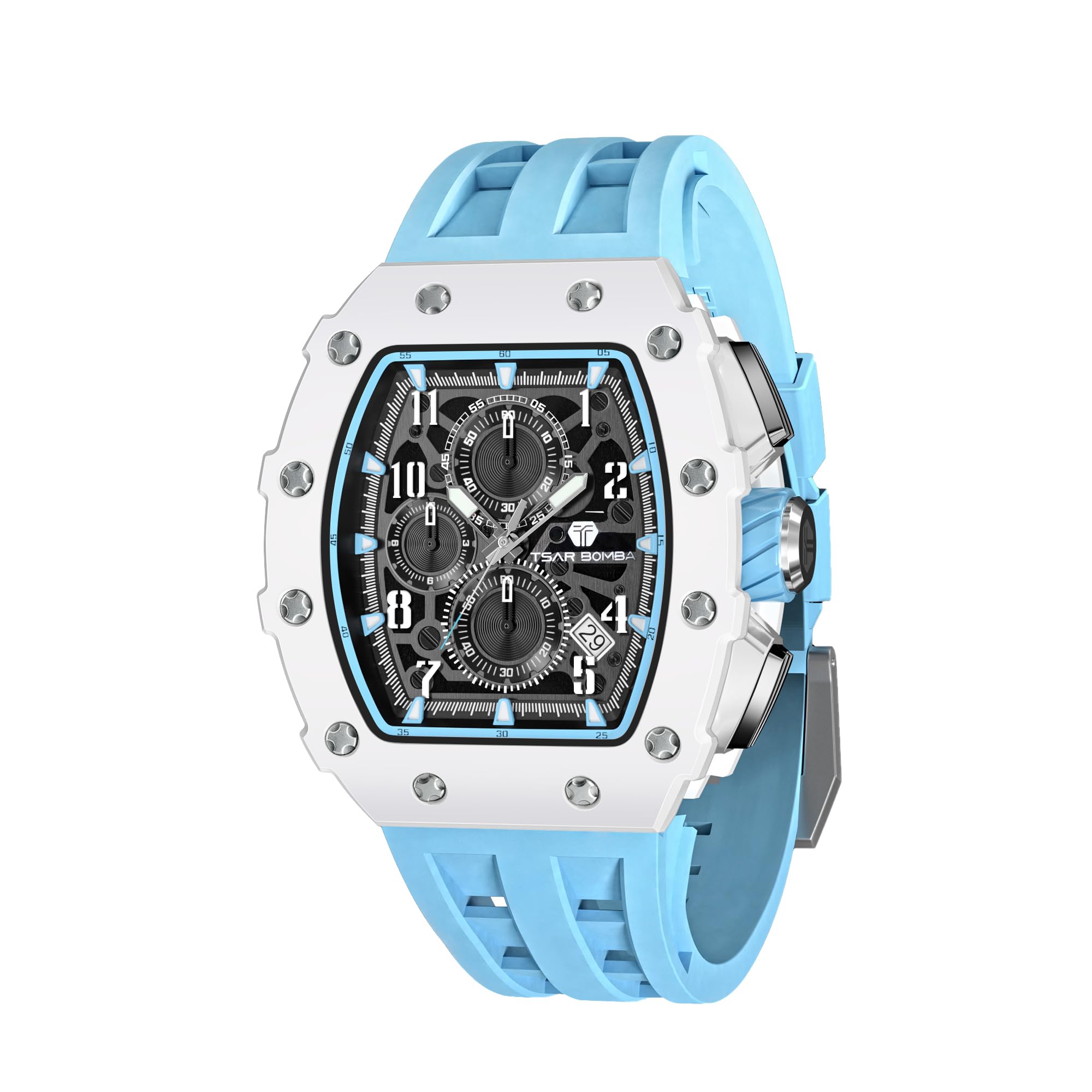 Men s Skeleton Automatic Watch Ceramic Tonneau Silicone Strap 50M Waterproof Luminous Luxury Timepiece