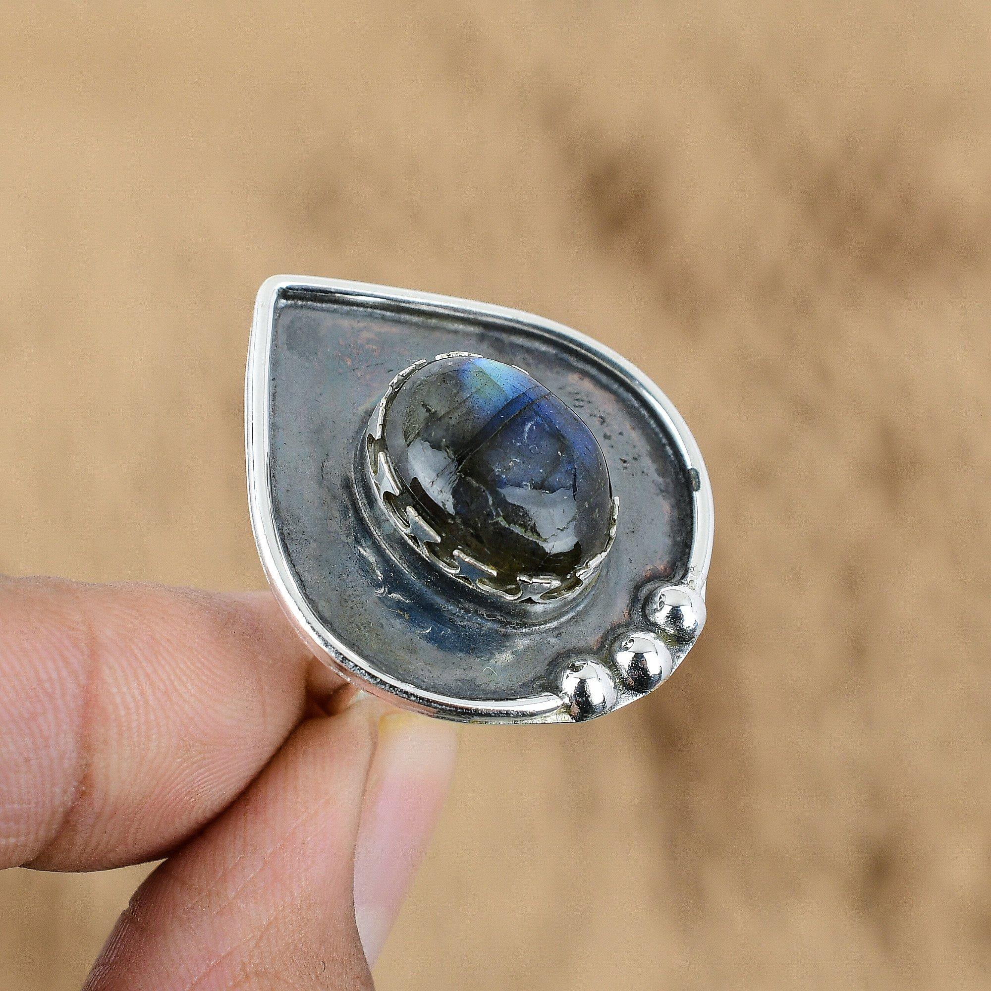 

Mothers day Sale Sterling Silver Labradorite Stone Sister Third Eye Chakra Ring Yes
