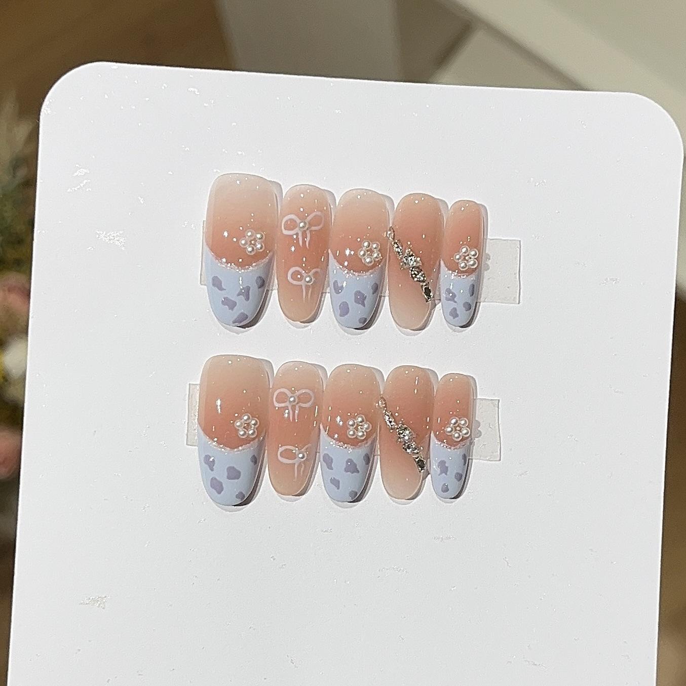 

Леопардовый принт цвета морской соли, летнее молоко, расписанный вручную морской синий леопардовый принт, французский бант, жемчужная одежда, доспехи L