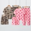 3pcs Summer Children's Printing Short-sleeved Shorts 9 Pants Suit Boys and Girls Comfortable Pajamas Can Be Worn Outside