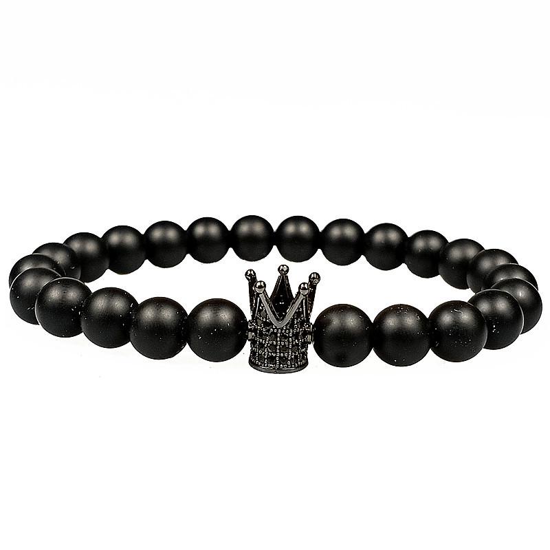 European-American Popular Black Matte Zirconia Crown Skull Stretch Bracelet for Men короны