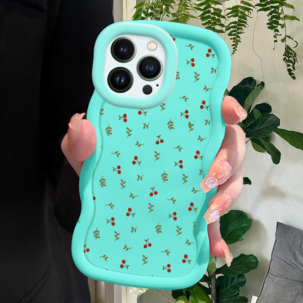 

Чехол для телефона с милым узором вишни для iPhone 11 12 13 14 15 Pro Max 6 6S 7 8 Plus Xs Wave Edge, противоударный защитный резиновый чехол iPhone XS синий