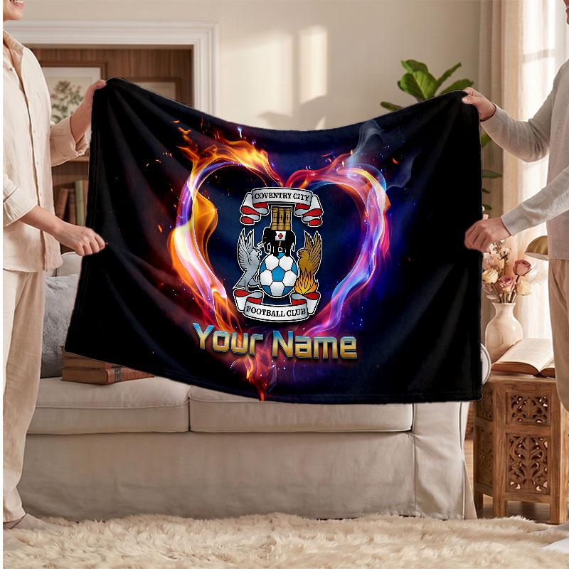 Coventry City Personalized Fleece Blanket With Football Logo, Custom Name Text Soft Warm Home Throw Blanket