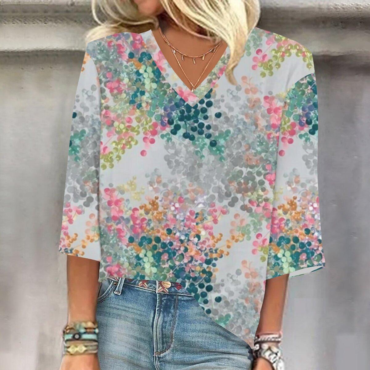 

2023 Весенне-осенний новый модный топ с рукавом 3/4 и принтом