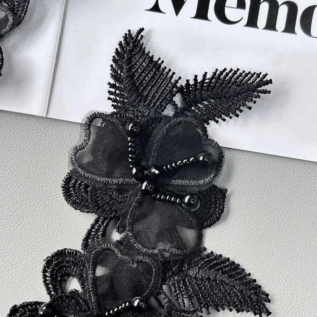 Black Embroidery Lace Pair Flower Clothing Decoration Wedding Dress Dress Embroidery Patch Patch Accessories