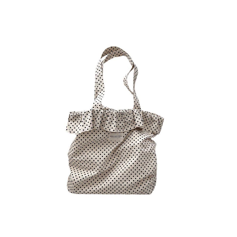 Stylish Korean Ins Polka Dot Lace Canvas Tote Bag For Women With Large Capacity Beige