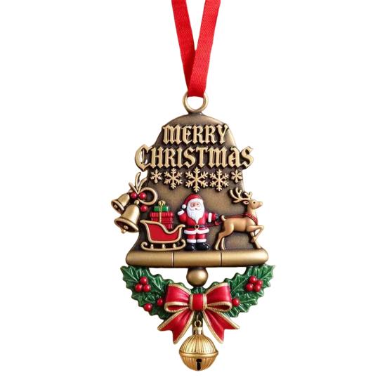 Christmas Ornaments Double-Sided Acrylic Santa Claus Bell Hanging Decor for Tree Home Store Festive Holiday Party Decoration