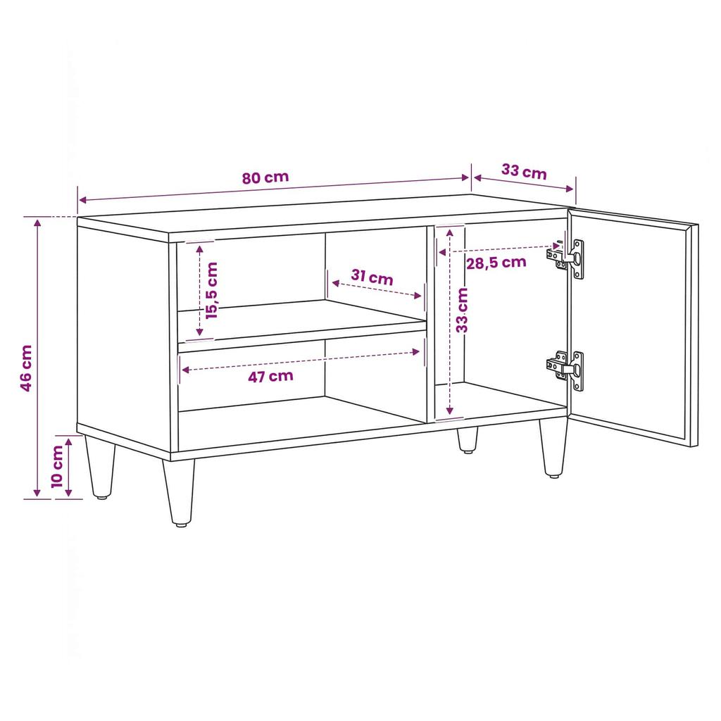 Storage Cabinet In Brown 80 X 31.5 X 46 Cm Solid Mango Wood