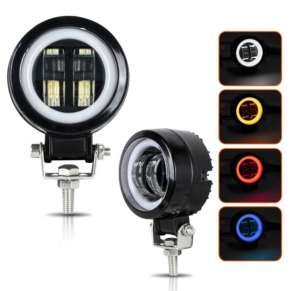 3inch LED Spot Fog Light Car Boat Motorcycle LED Work Light LED Off Raod Lights 12V 24V 6500K 20W with Angel Eyes Lights