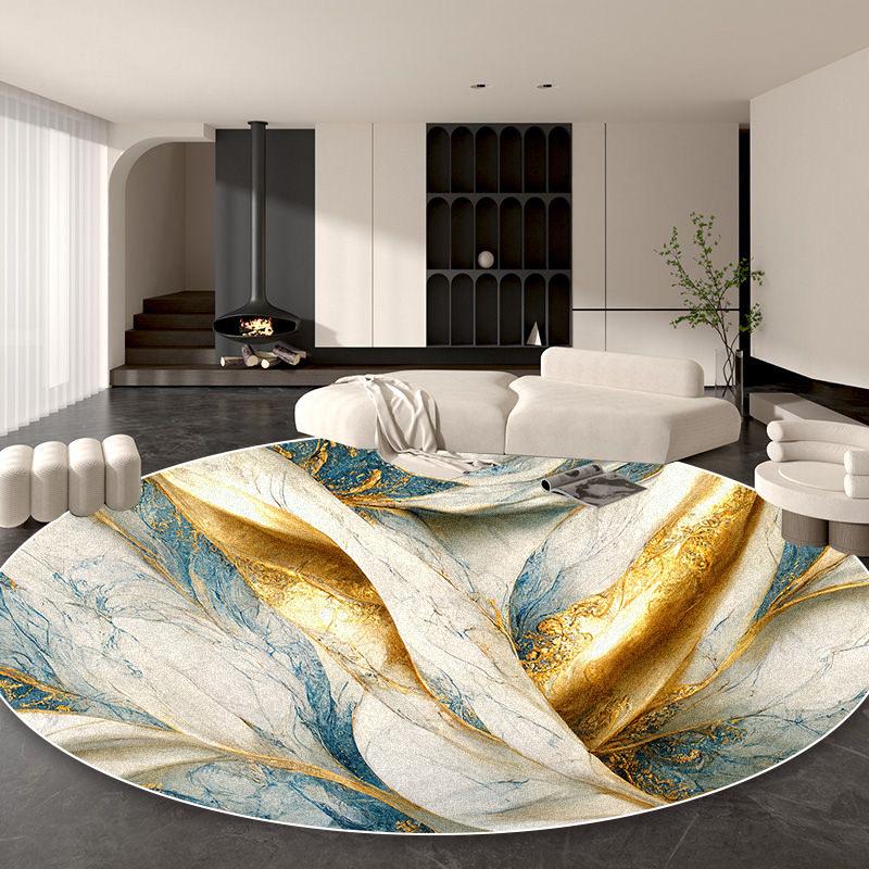 Nordic Luxury Gold Round Carpet Decoration Living Room Abstract Large Area Rugs Bedroom Bedside Non-slip Soft Floor Mat Washable