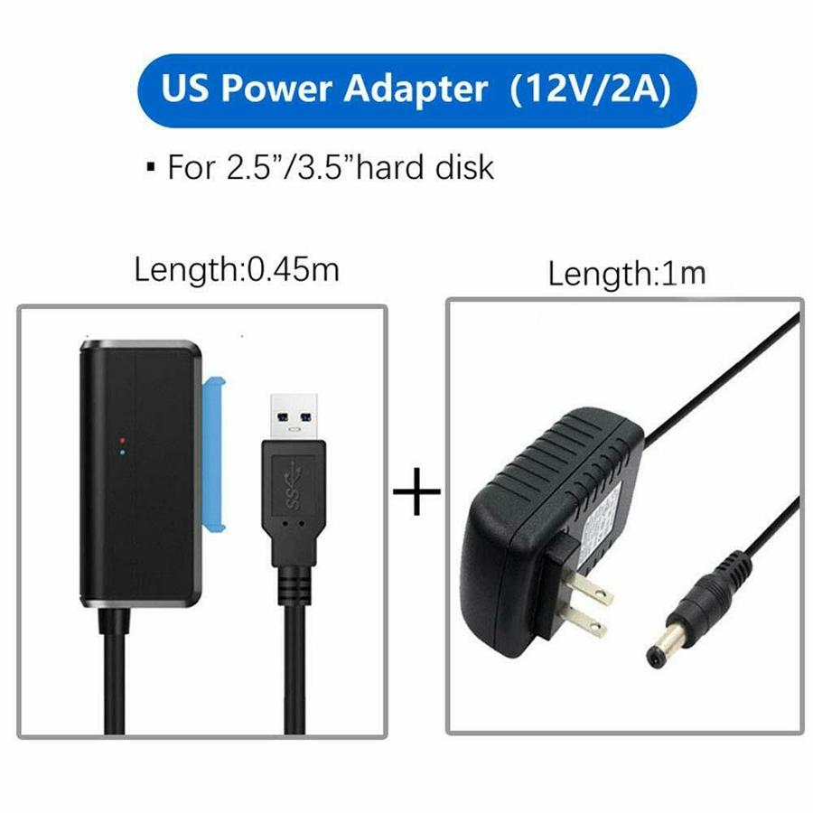 SATA to USB 3.0 Adapter Cable for 2.5 3.5 Inch HDD and SSD, SATA III Hard Drive  With US Plug