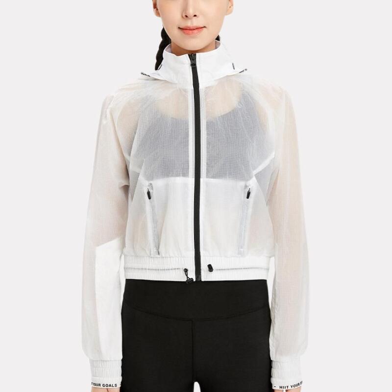 DECATHLON DOMYOS Capsule FJA500 Waterproof Lightweight Casual Short Thin Jacket Women's Transparent White